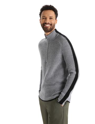 Gritstone Heather / Black Men's Icebreaker Merino Lodge Long Sleeve Half Zip Sweaters | USA 1212MQZA